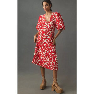 NWT RHODE Ina Red and White Print Midi Dress - Size 0